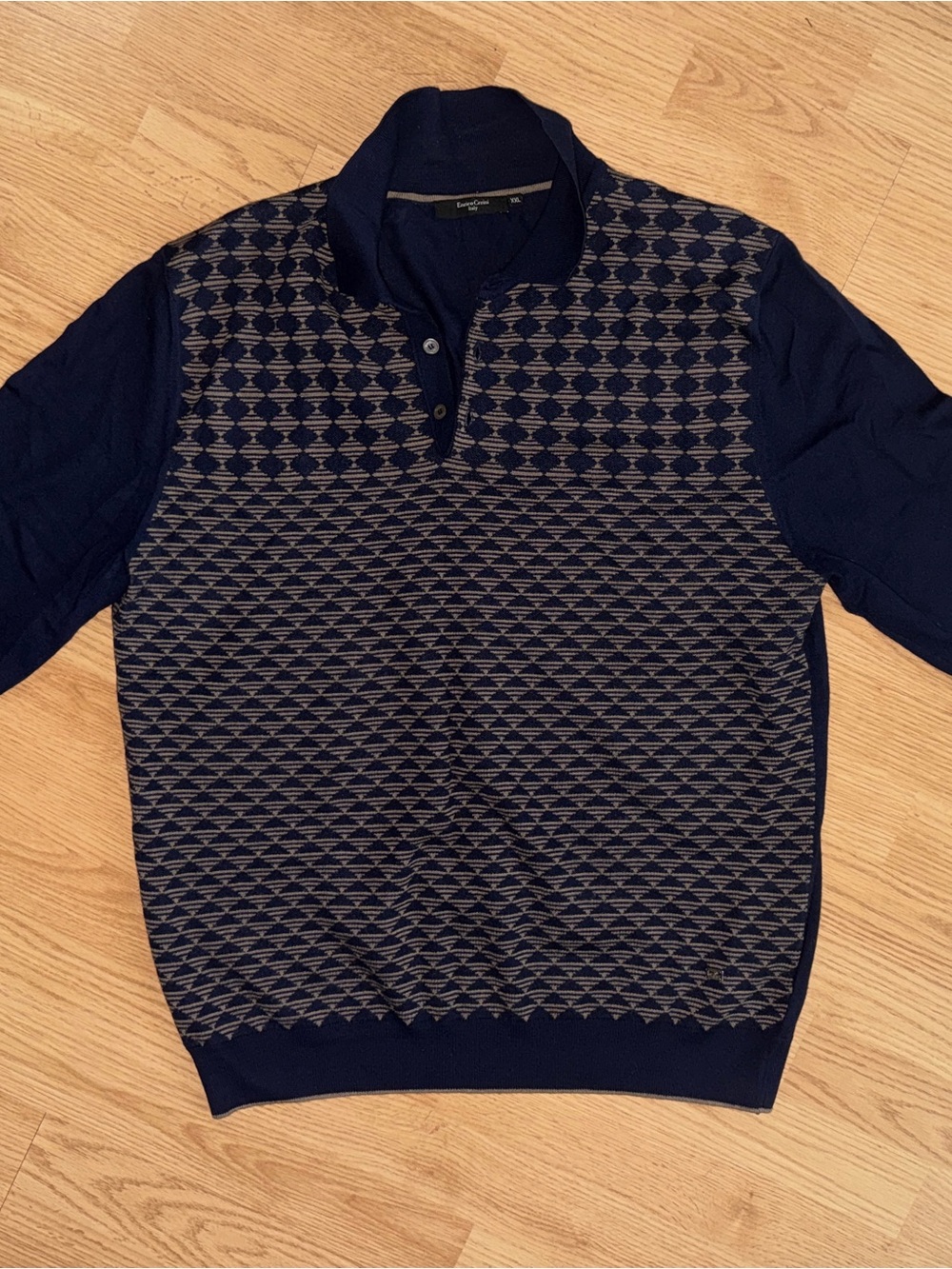 Men's Navy Patterned Polo Sweater